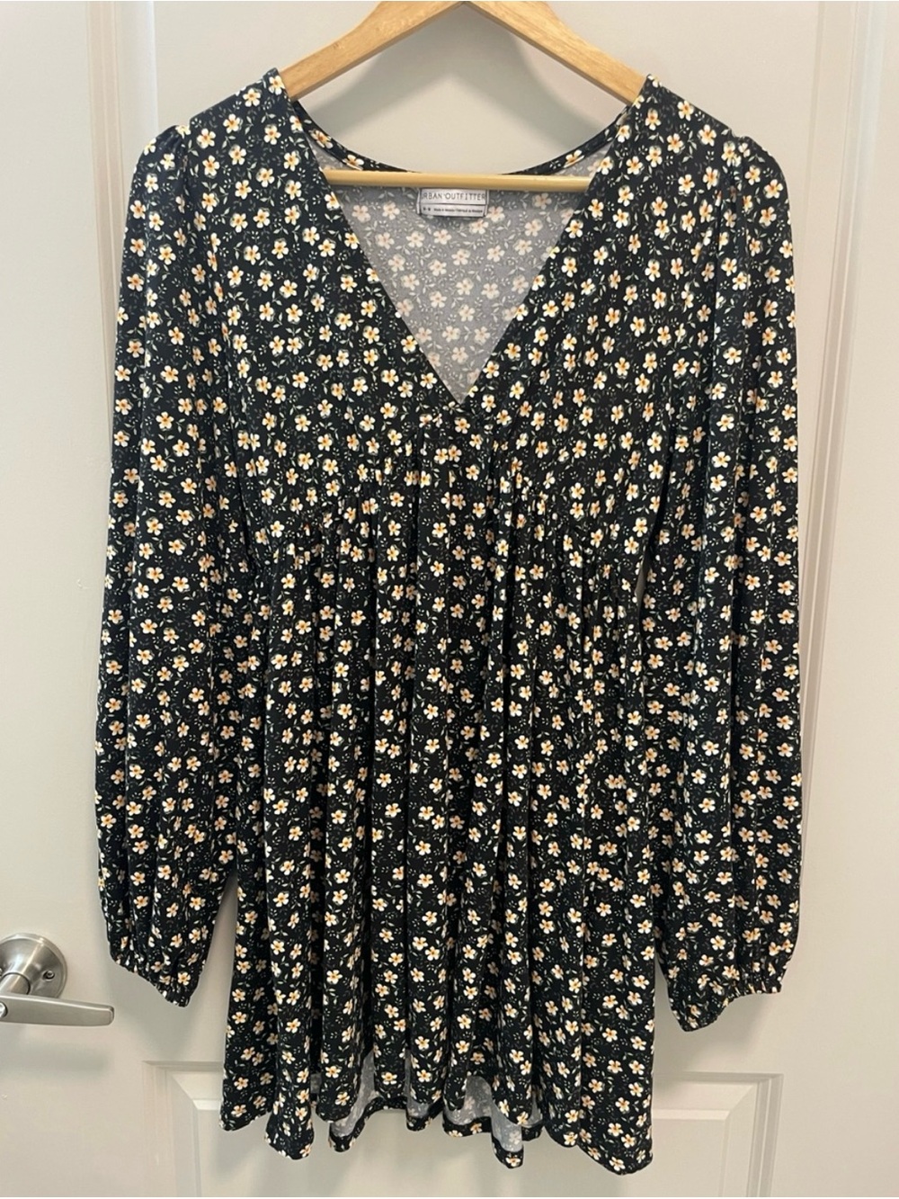 Urban Outfitters Black Floral Mini Dress with Cream & Yellow Flowers